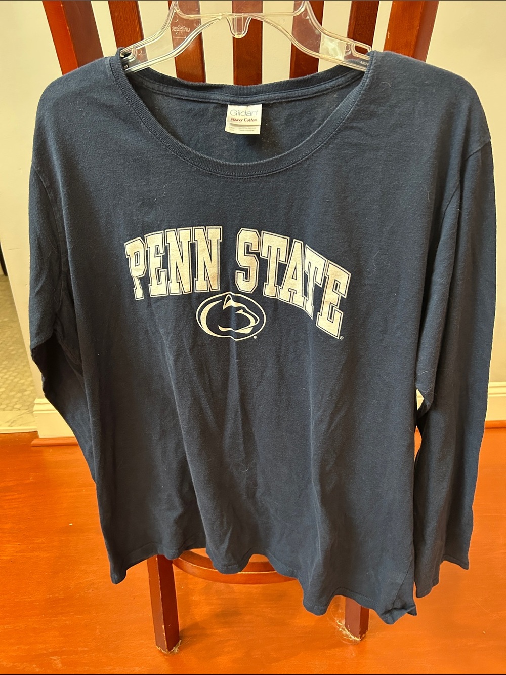 Gildan Navy Long Sleeve Penn State Tee with White Logo